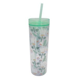 🎀 Green Funky Abstract Slender Tumbler with Lid & Straw NEW